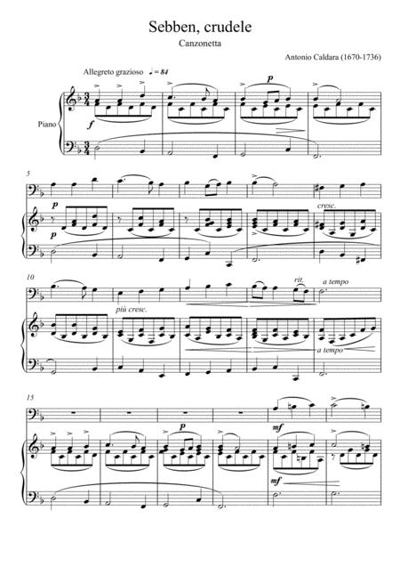 Free Sheet Music Antonio Caldara Sebben Crudele Violoncello Solo