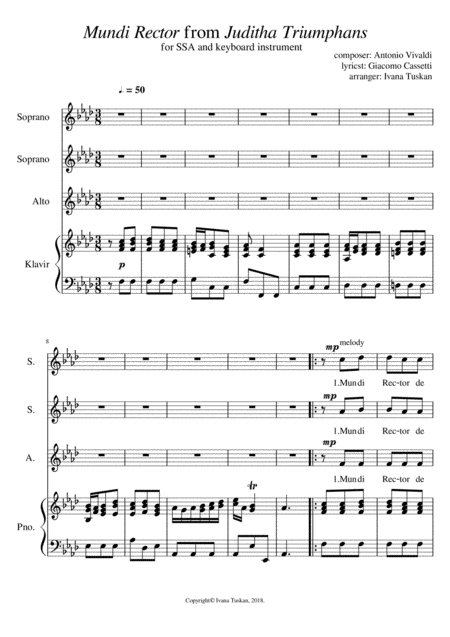 Free Sheet Music Antonio Vivaldi Mundi Rector For Ssa And Piano F Minor