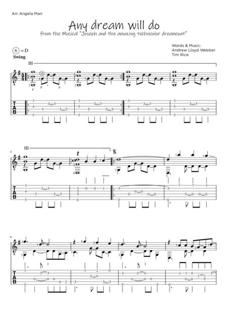 Free Sheet Music Any Dream Will Do From Joseph And The Amazing Technicolor Dreamcoat For Solo Guitar