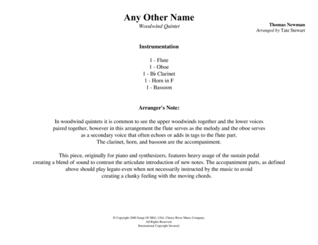 Any Other Name Woodwind Quintet Sheet Music