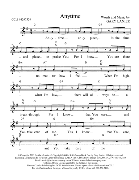 Anytime Lead Sheet Sheet Music