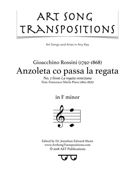 Anzoleta Co Passa La Regata F Minor Sheet Music