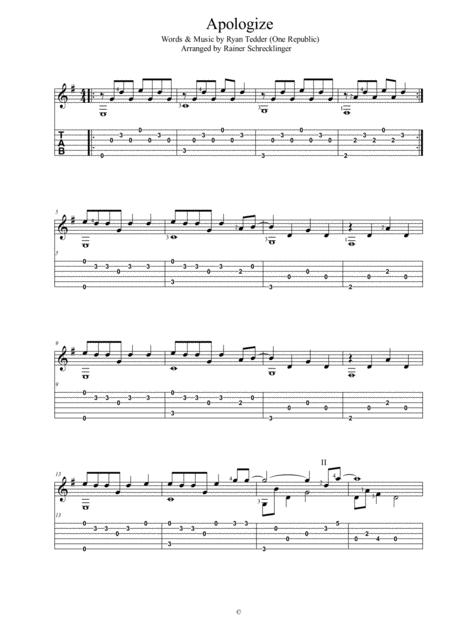 Apologize By Timbaland Feat One Republic Sheet Music