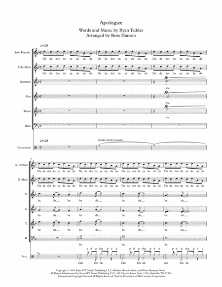 Free Sheet Music Apologize Onerepublic A Cappella