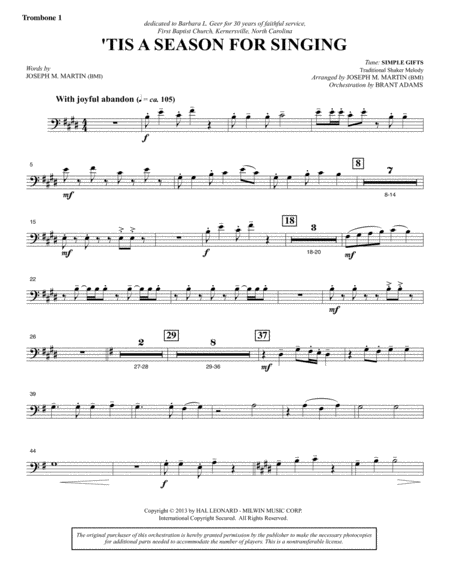 Appalachian Winter A Cantata For Christmas Trombone 1 Sheet Music