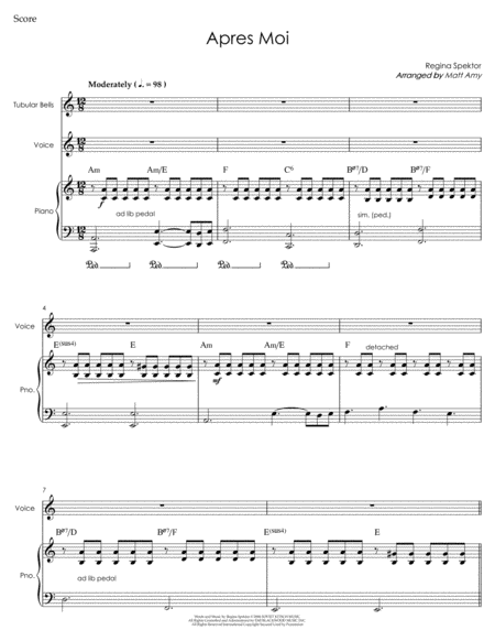 Free Sheet Music Apres Moi A Minor Piano And Vocal