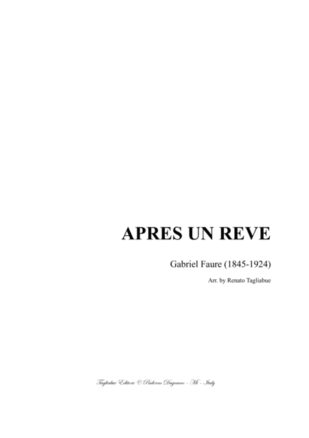 Apres Un Reve Faure Arr For Soprano Piano And Cello Ad Libitum Sheet Music