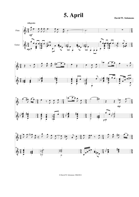 Free Sheet Music April For Flute And Classical Guitar