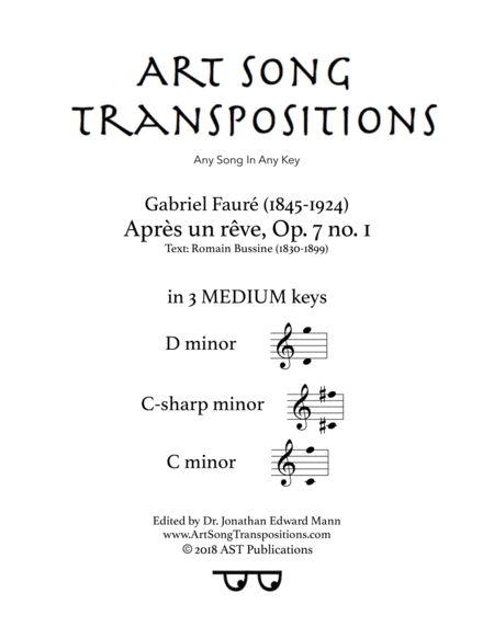 Aprs Un Rve Op 7 No 1 In 3 Medium Keys C C Sharp C Minor Sheet Music