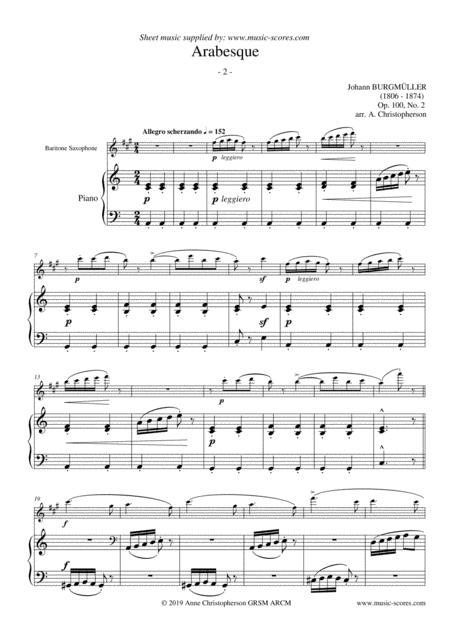 Arabesque Burgmuller Op 100 No 2 Baritone Sax And Piano Sheet Music