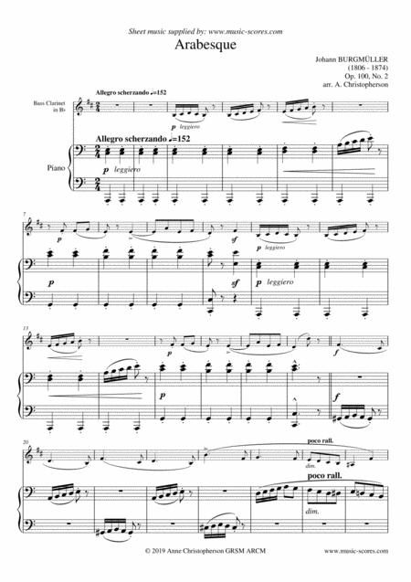 Arabesque Burgmuller Op 100 No 2 Bass Clarinet And Piano Sheet Music