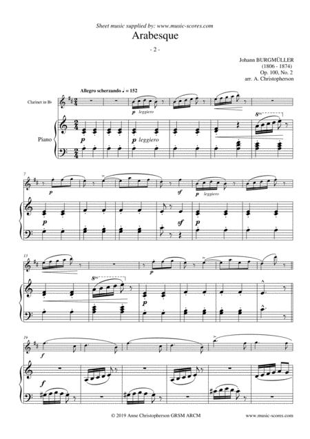 Arabesque Burgmuller Op 100 No 2 Clarinet And Piano Sheet Music