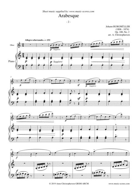 Free Sheet Music Arabesque Burgmuller Op 100 No 2 Oboe And Piano