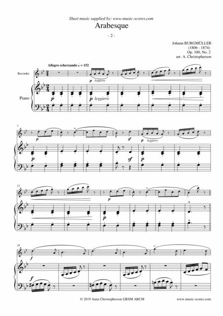 Arabesque Burgmuller Op 100 No 2 Recorder And Piano Sheet Music