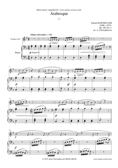 Arabesque Burgmuller Op 100 No 2 Trumpet And Piano Sheet Music