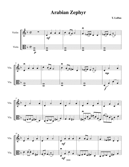 Arabian Zephyr Violin Viola Duet Sheet Music