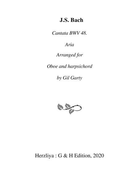 Aria Ach Lege Das Sodom Der Sndlichen Glieder From Cantata Bwv 48 Arrangement For Oboe Or Violin And Harpsichord Or Organ Or Piano Sheet Music