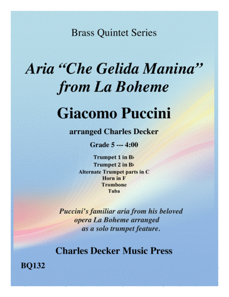 Free Sheet Music Aria Che Gelida Manina From La Boheme For Brass Quintet