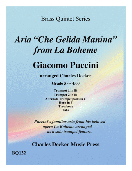 Aria Che Gelida Manina From La Boheme For Brass Quintet Sheet Music