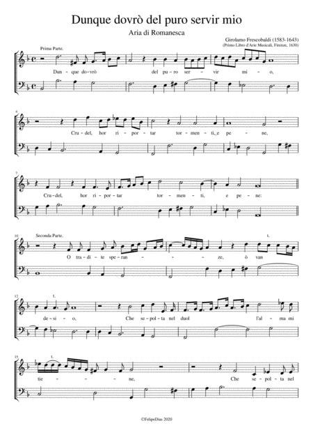 Aria Di Romanesca Dunque Dovr Del Puro Servir Mio Sheet Music