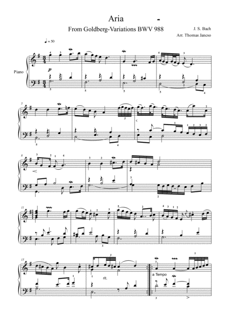 Free Sheet Music Aria From Goldberg Variations