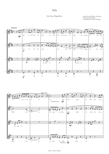 Free Sheet Music Aria From Magnificat G P Telemann Female Quartet