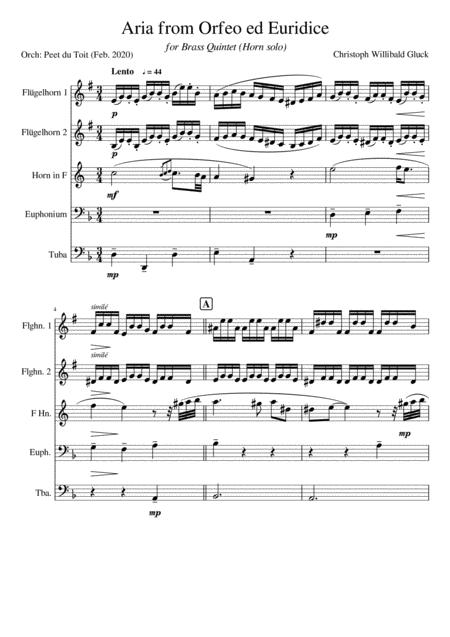 Free Sheet Music Aria From Orfeo Ed Euridice From Dance Of The Blessed Spirit Cw Gluck