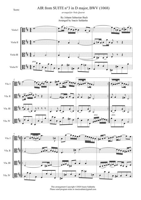 Aria From Suite N 3 In D Major Bwv 1068 Sheet Music