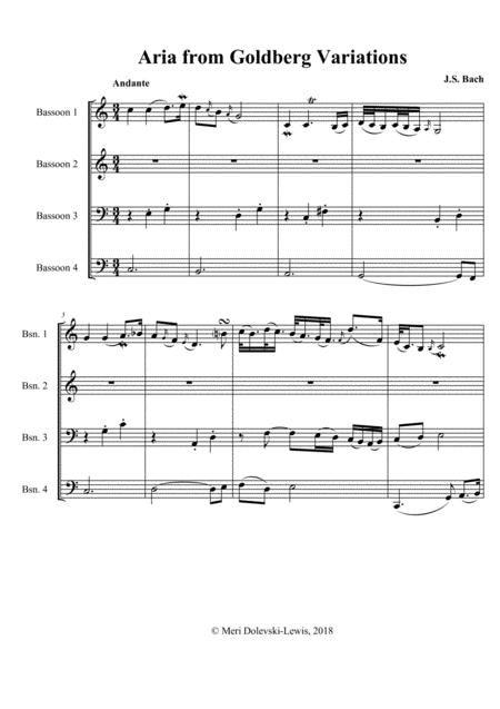 Aria From The Goldberg Variations For Bassoon Quartet Sheet Music