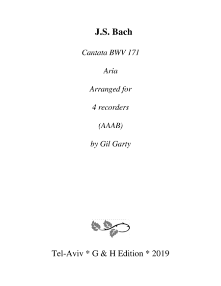 Free Sheet Music Aria Herr So Weit Wolken Gehen From Cantata Bwv 171 Arrangement For Recorders