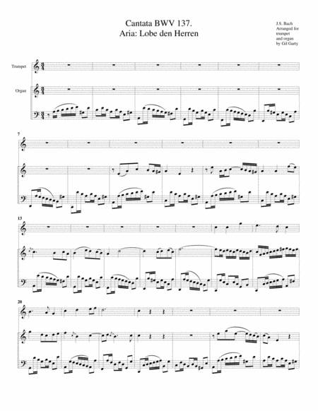 Aria Lobe Den Herrn From Cantata Bwv 137 Arrangement For Trumpet And Organ Sheet Music