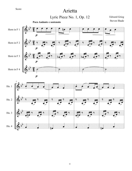 Free Sheet Music Arietta For Horn Quartet From Lyric Pieces