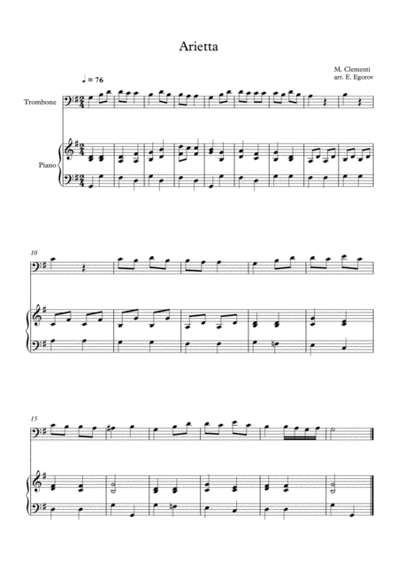 Free Sheet Music Arietta Muzio Clementi For Trombone Piano