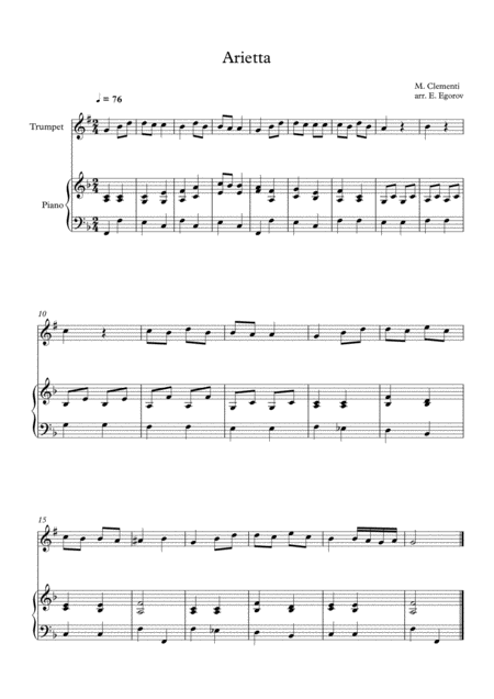 Free Sheet Music Arietta Muzio Clementi For Trumpet Piano