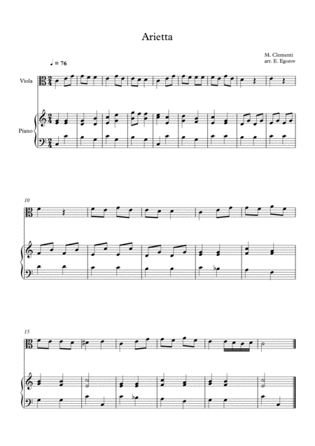 Free Sheet Music Arietta Muzio Clementi For Viola Piano