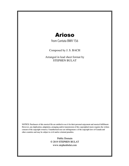 Arioso Bach Lead Sheet Key Of G Sheet Music