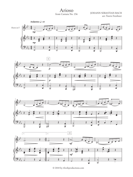 Arioso From Cantata No 156 Horn In F Sheet Music