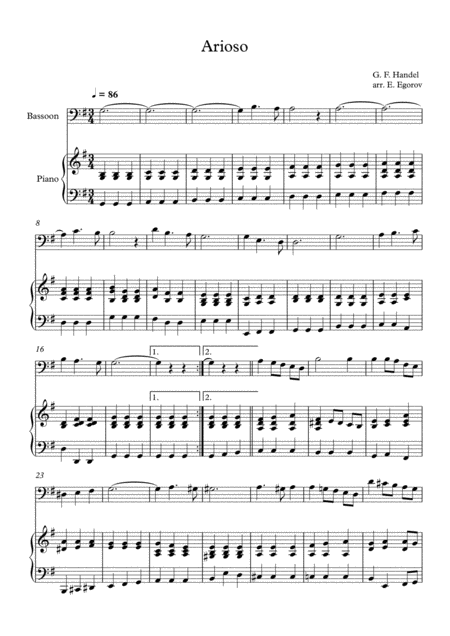 Free Sheet Music Arioso George Frideric Handel For Bassoon Piano