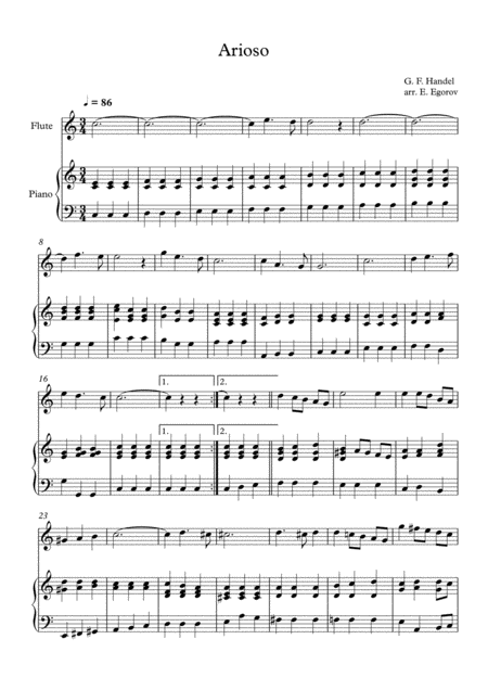 Free Sheet Music Arioso George Frideric Handel For Flute Piano