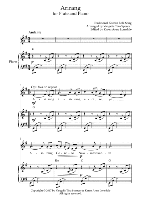 Free Sheet Music Arirang For Flute And Piano