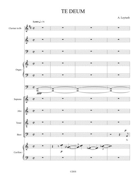 Free Sheet Music Arkady Leytush Te Deum For Tenor Bass Satb Choir Children Chorus Clarinet Guitar Carillion Harpsichord And Pipe Organ