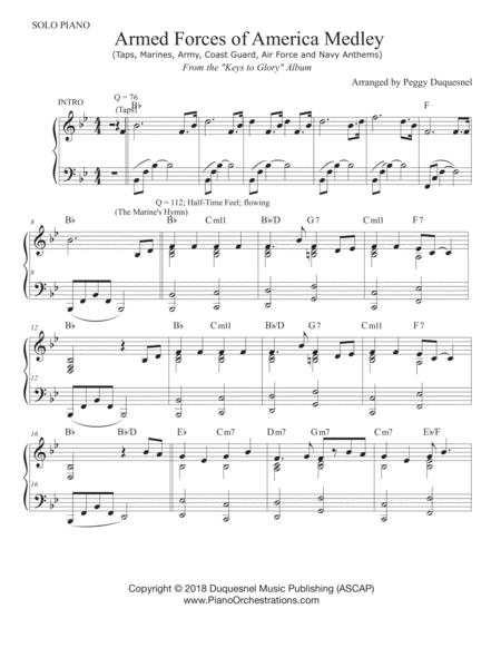 Free Sheet Music Armed Forces Of America Medley Solo Piano Bb