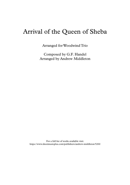 Arrival Of The Queen Of Sheba Arranged For Woodwind Trio Sheet Music