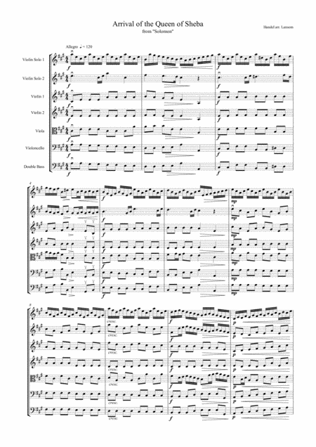 Arrival Of The Queen Of Sheba For 2 Solo Violins And Strings Sheet Music