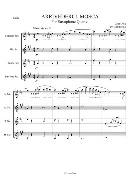 Free Sheet Music Arrivederci Mosca For Saxophone Quartet