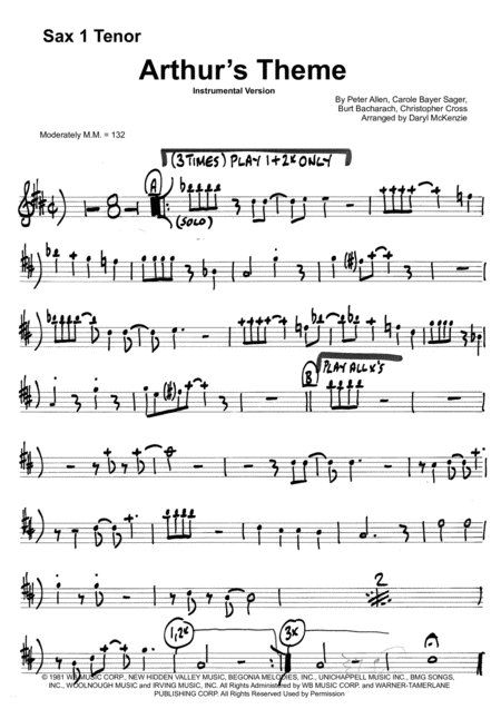 Arthurs Theme Best That You Can Do Instrumental Small Band 3 6 Horns Big Band Key Of C Sheet Music