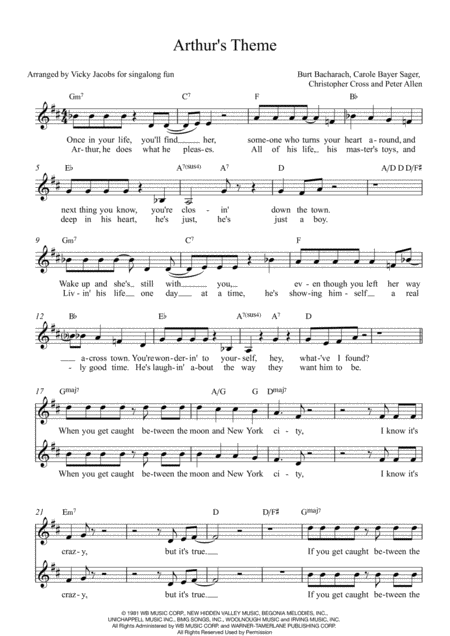 Arthurs Theme Best That You Can Do Leadsheet For Singalongs Sheet Music