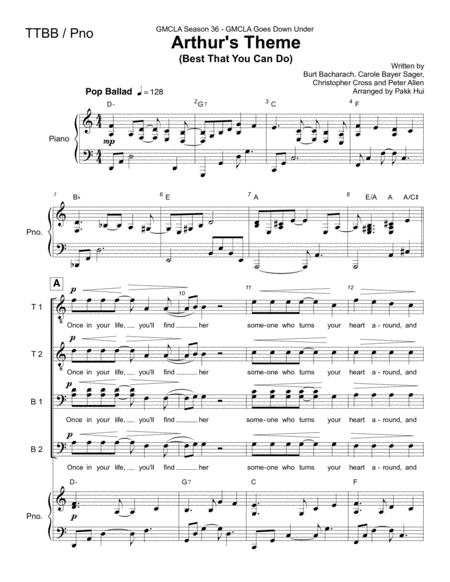 Arthurs Theme Best That You Can Do Ttbb Piano Sheet Music