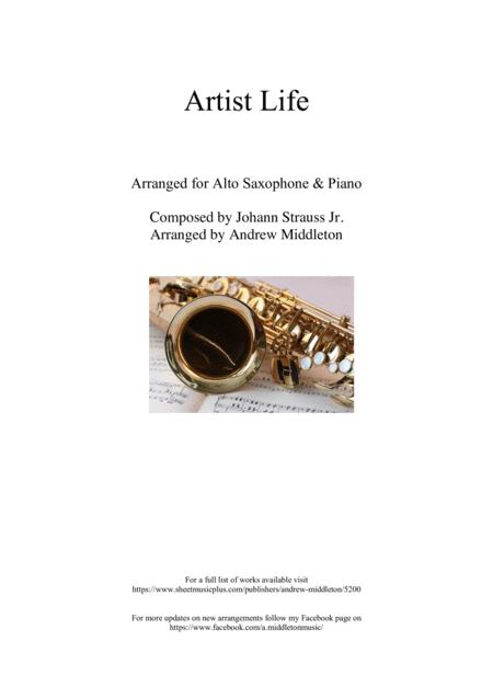 Artists Life Arranged For Alto Saxophone And Piano Sheet Music