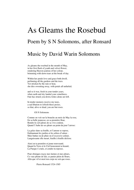 As Gleams The Rosebud For Alto Voice And Guitar Sheet Music